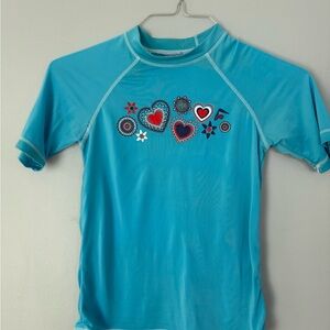 Kids Blue Rash Guard with Heart Design Girls XL